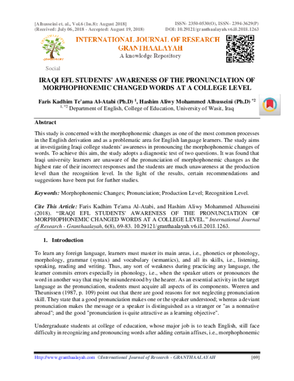 (PDF) Iraqi Efl Students' Awareness of the Pronunciation of ...