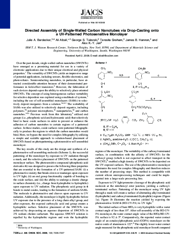 (PDF) Directed Assembly of Single-Walled Carbon Nanotubes via Drop ...