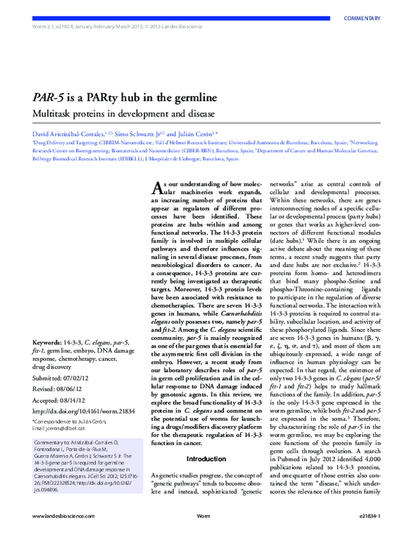 (PDF) PAR-5 is a PARty hub in the germline