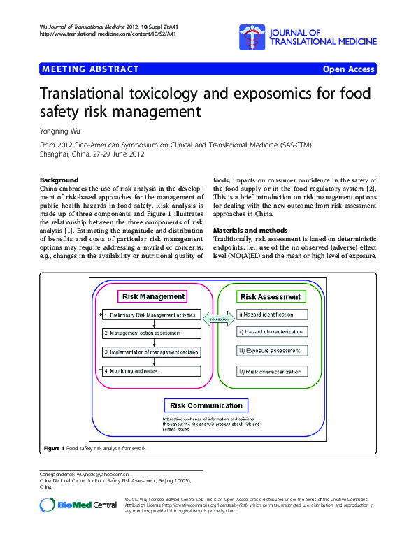 (PDF) Translational toxicology and exposomics for food safety risk
