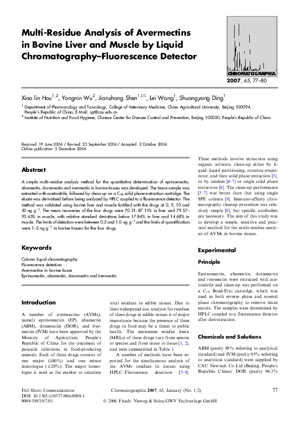 (PDF) Multi-Residue Analysis of Avermectins in Bovine Liver and Muscle ...