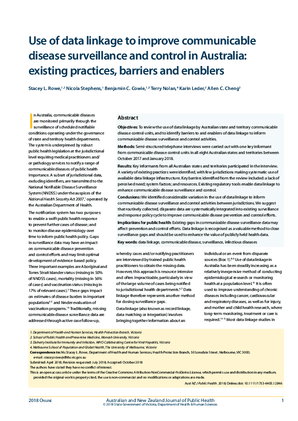 (PDF) Use of data linkage to improve communicable disease surveillance ...