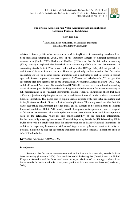 (PDF) The Critical Aspect on Fair Value Accounting and Its Implication ...