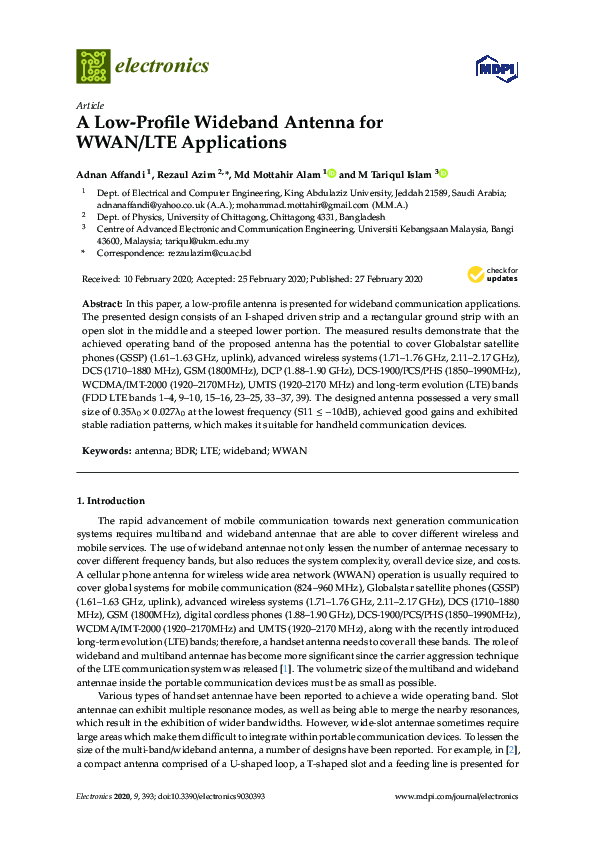 (PDF) A Low Profile Wideband Antenna for WWAN/LTE Applications