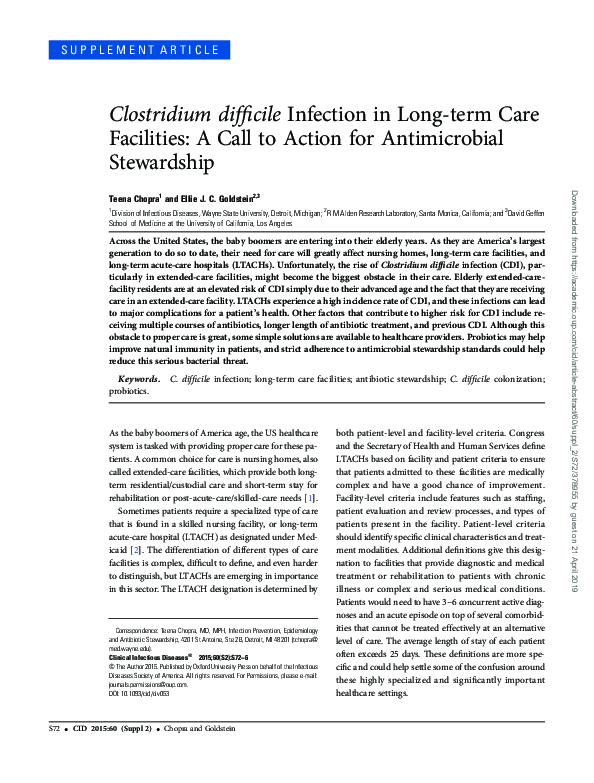 (PDF) Clostridium difficile Infection in Long-term Care Facilities: A ...