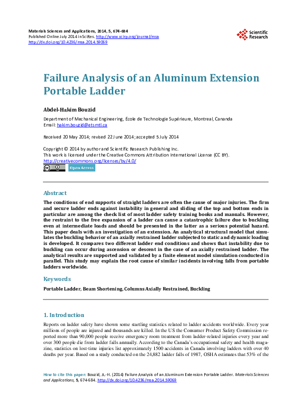 (PDF) Failure Analysis of an Aluminum Extension Portable Ladder