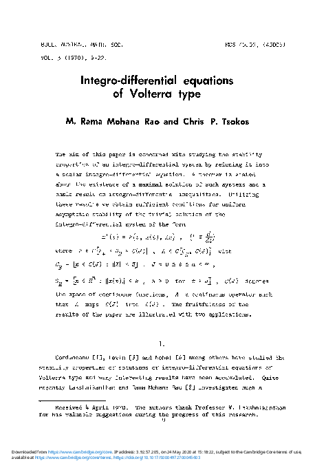 (PDF) Integro-differential equations of Volterra type