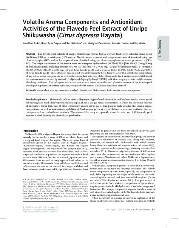 (PDF) Volatile Aroma Components and Antioxidant Activities of the ...