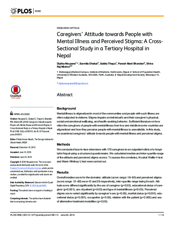 (PDF) Caregivers' Attitude towards People with Mental Illness and ...