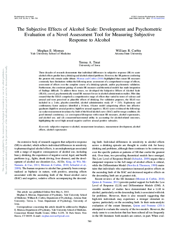 (PDF) The Subjective Effects of Alcohol Scale: Development and ...