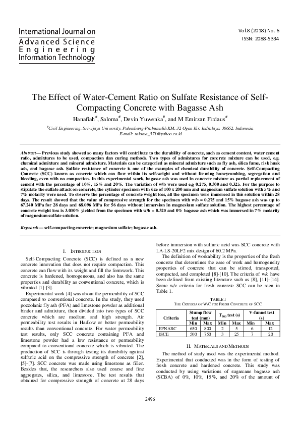(PDF) The Effect of Water-Cement Ratio on Sulfate Resistance of Self ...