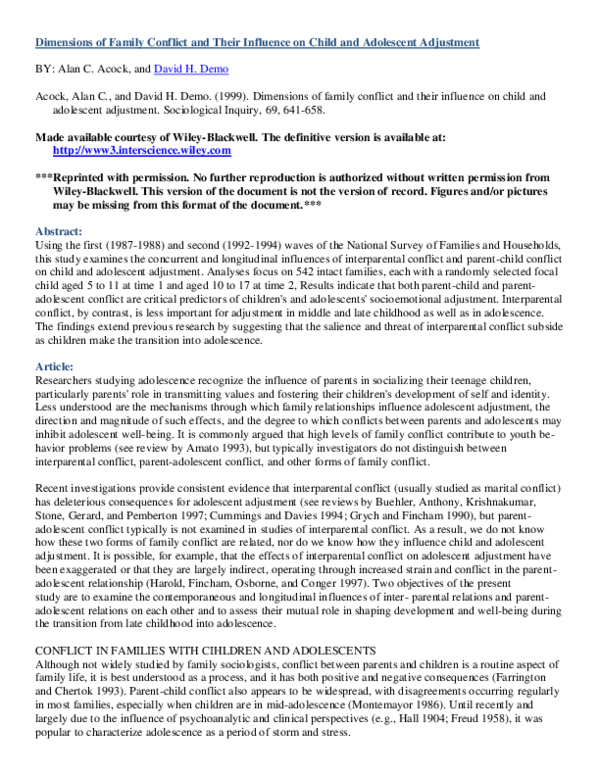 (PDF) Dimensions of family conflict and their influence on child and ...
