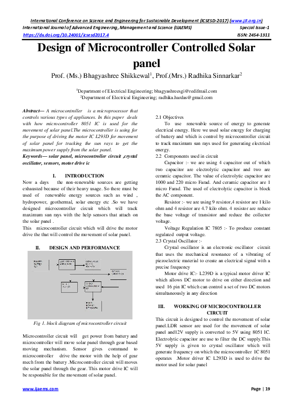 (PDF) Design of Microcontroller Controlled Solar panel