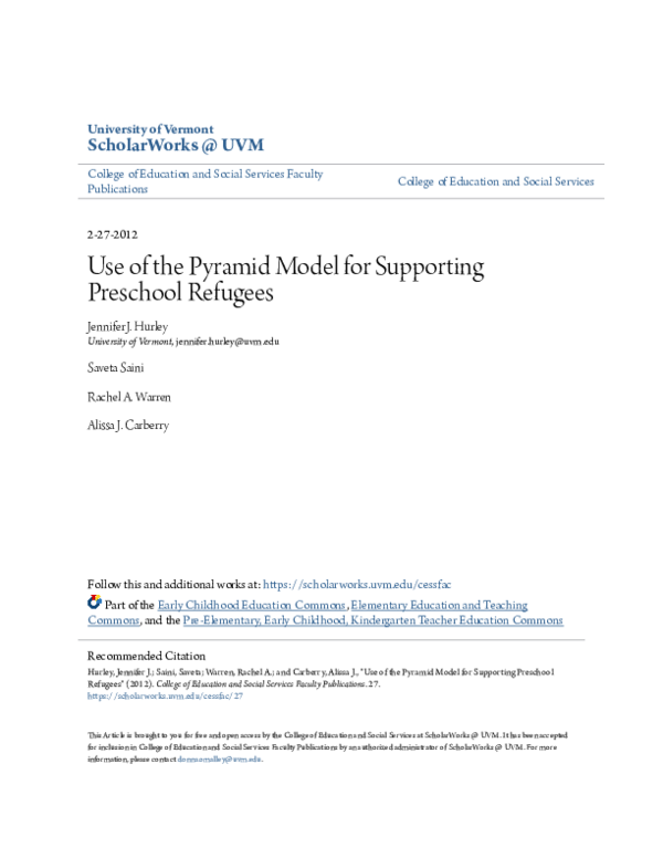 (PDF) Use of the Pyramid Model for supporting preschool refugees