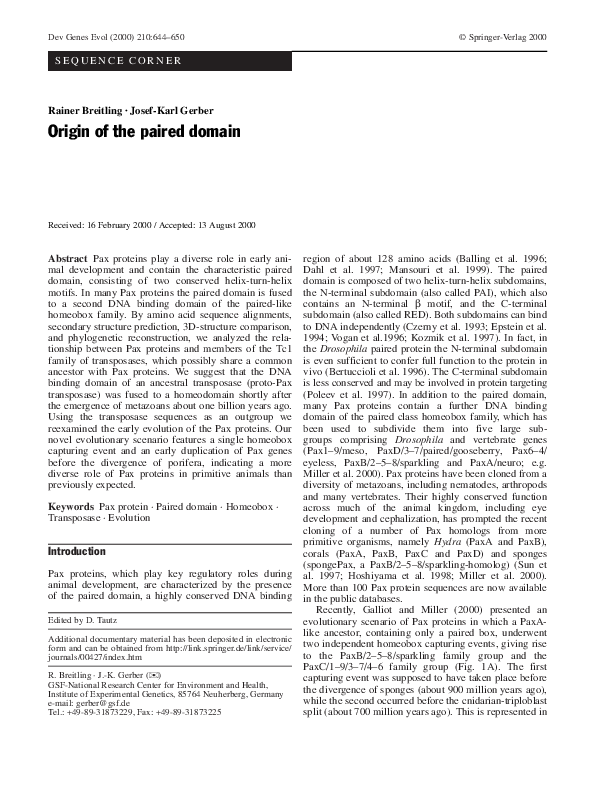 (PDF) Origin of the paired domain