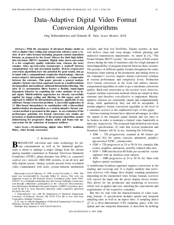 (PDF) Data-adaptive digital video format conversion algorithms