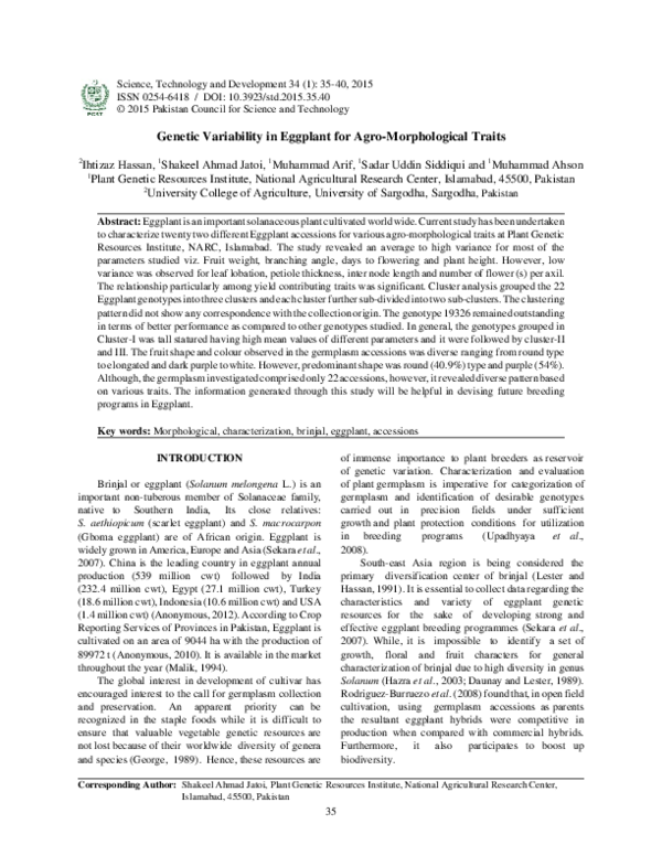 (PDF) Genetic Variability in Eggplant for Agro-Morphological Traits