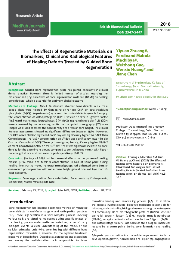 (PDF) The Effects of Regenerative Materials on Biomarkers, Clinical and ...
