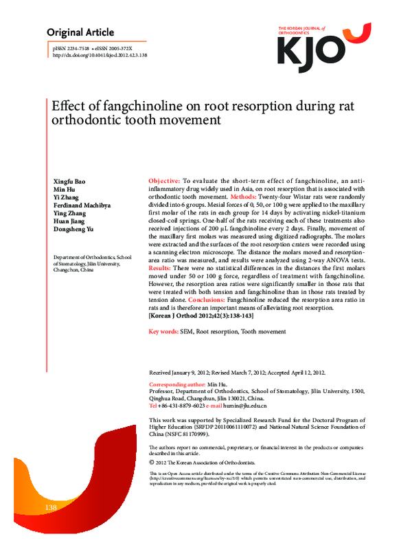 (PDF) Effect of fangchinoline on root resorption during rat orthodontic ...