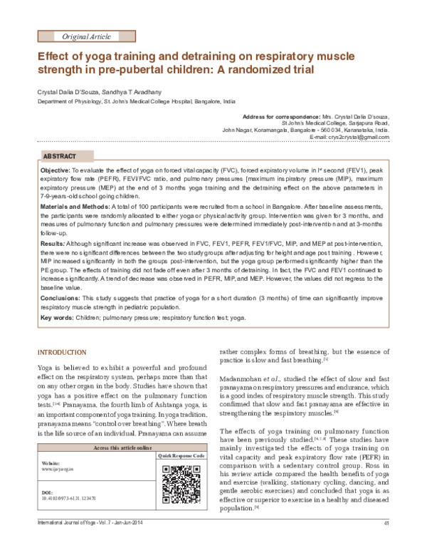 (PDF) Effect of yoga training and detraining on respiratory muscle ...