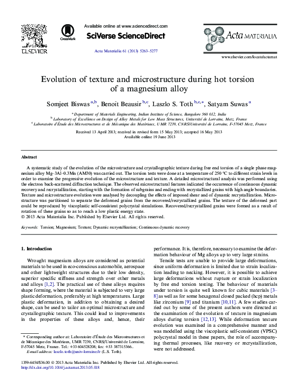 (PDF) Evolution of texture and microstructure during hot torsion of a ...
