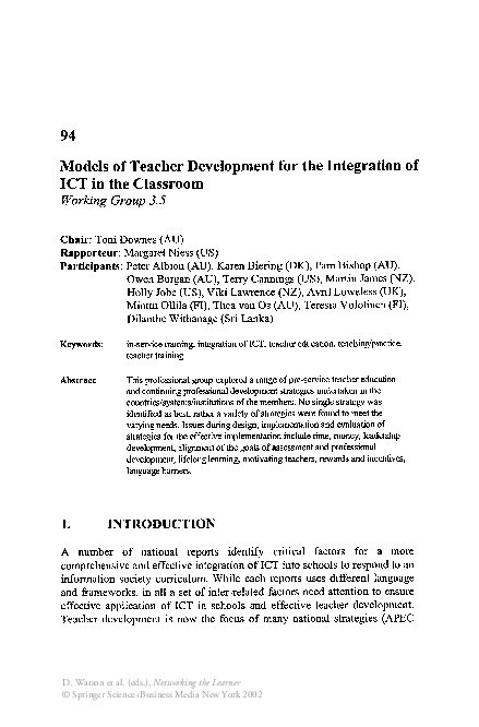 (PDF) Models of Teacher Development for the Integration of ICT in the ...