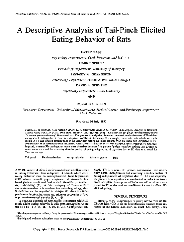 (PDF) A descriptive analysis of tail-pinch elicited eating-behavior of rats