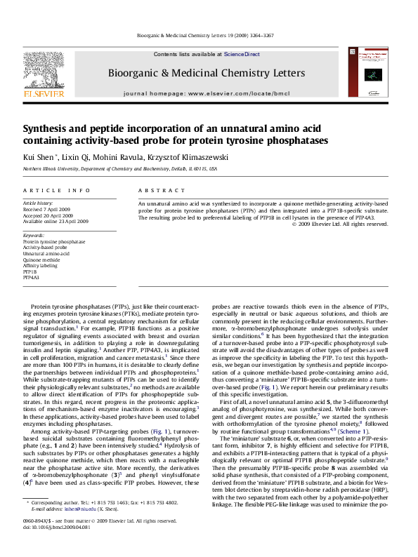 (PDF) Synthesis and peptide incorporation of an unnatural amino acid ...