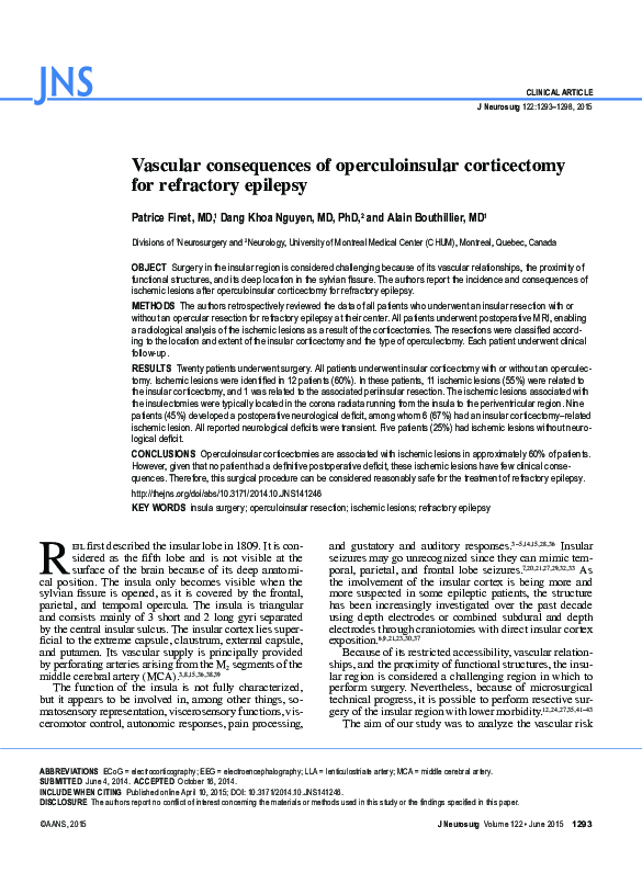(PDF) Vascular consequences of operculoinsular corticectomy for ...