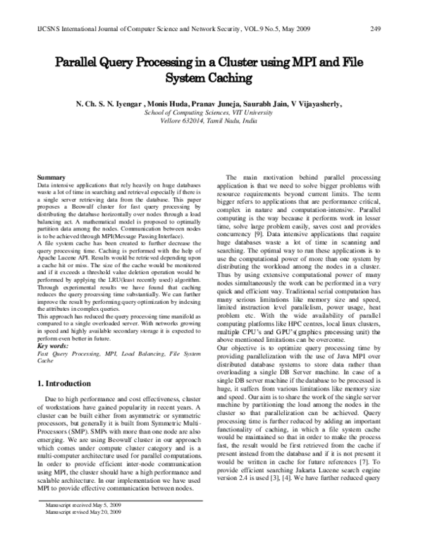 (PDF) Parallel Query Processing In a Cluster Using MPI and File System ...