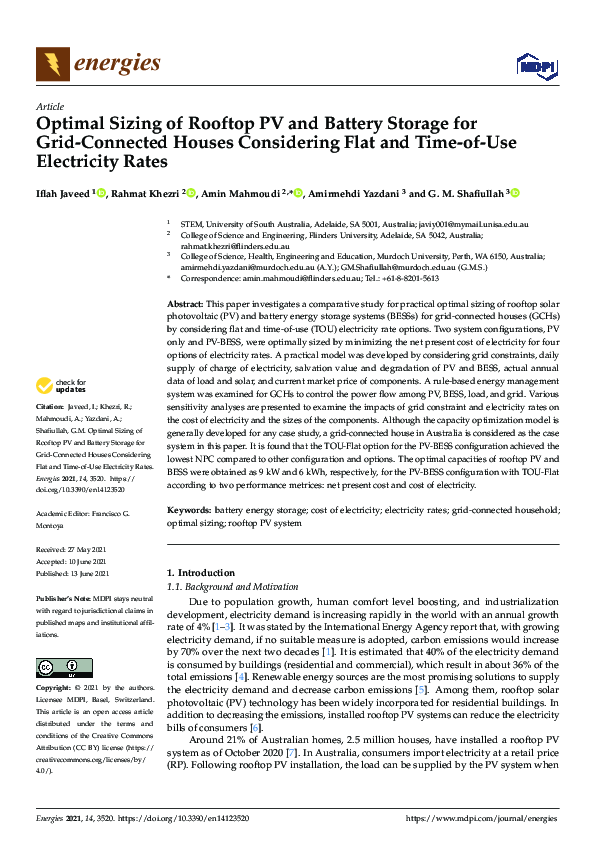 (PDF) Optimal Sizing of Rooftop PV and Battery Storage for Grid ...