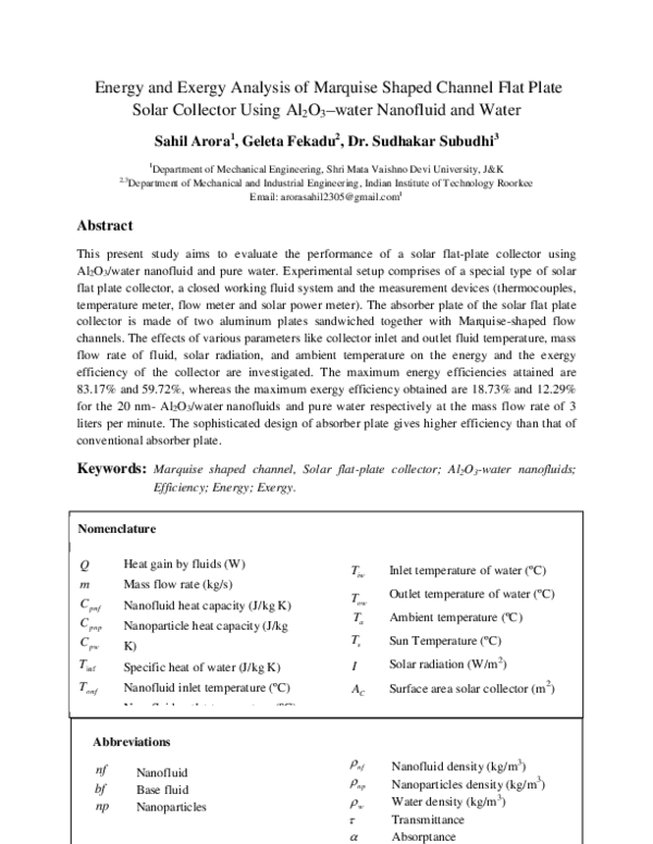 (PDF) Energy and Exergy Analysis of Marquise Shaped Channel Flat Plate ...