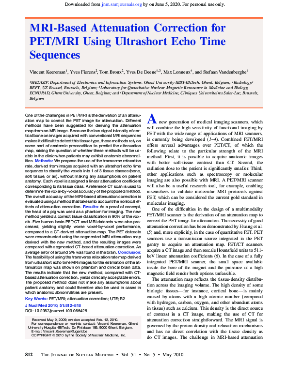 (PDF) MRI-Based Attenuation Correction for PET/MRI Using Ultrashort ...