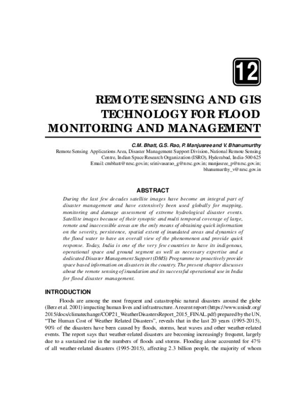 (PDF) REMOTE SENSING AND GIS TECHNOLOGY FOR FLOOD MONITORING AND MANAGEMENT