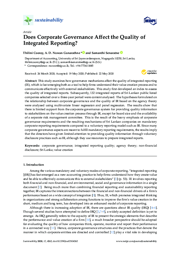 (PDF) Does Corporate Governance Affect the Quality of Integrated Reporting?