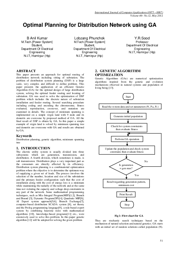 (PDF) Optimal Planning for Distribution Network using GA