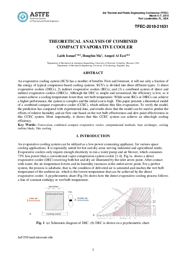 (PDF) THEORETICAL ANALYSIS OF COMBINED COMPACT EVAPORATIVE COOLER