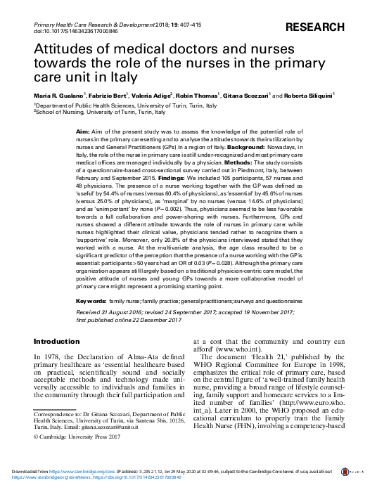 (PDF) Attitudes of medical doctors and nurses towards the role of the ...