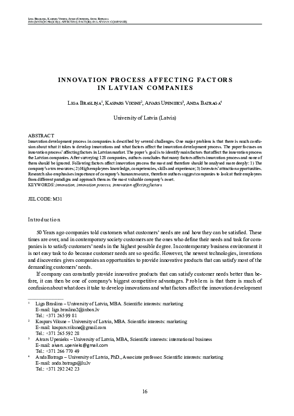 (PDF) Innovation Process Affecting Factors in Latvian Companies