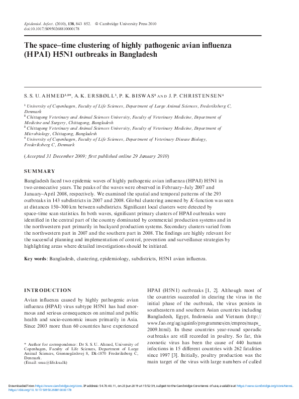 (PDF) The space–time clustering of highly pathogenic avian influenza ...