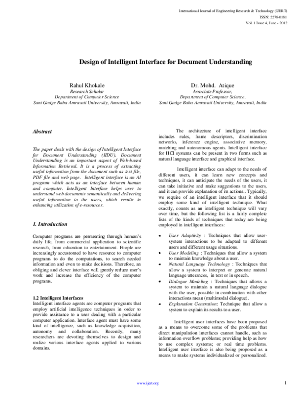 (PDF) Design of Intelligent Interface for Document Understanding