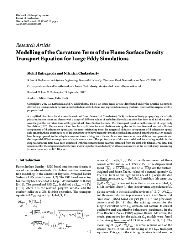 (PDF) Modelling of the Curvature Term of the Flame Surface Density ...