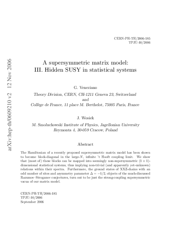 (PDF) A supersymmetric matrix model: III. Hidden SUSY in statistical ...