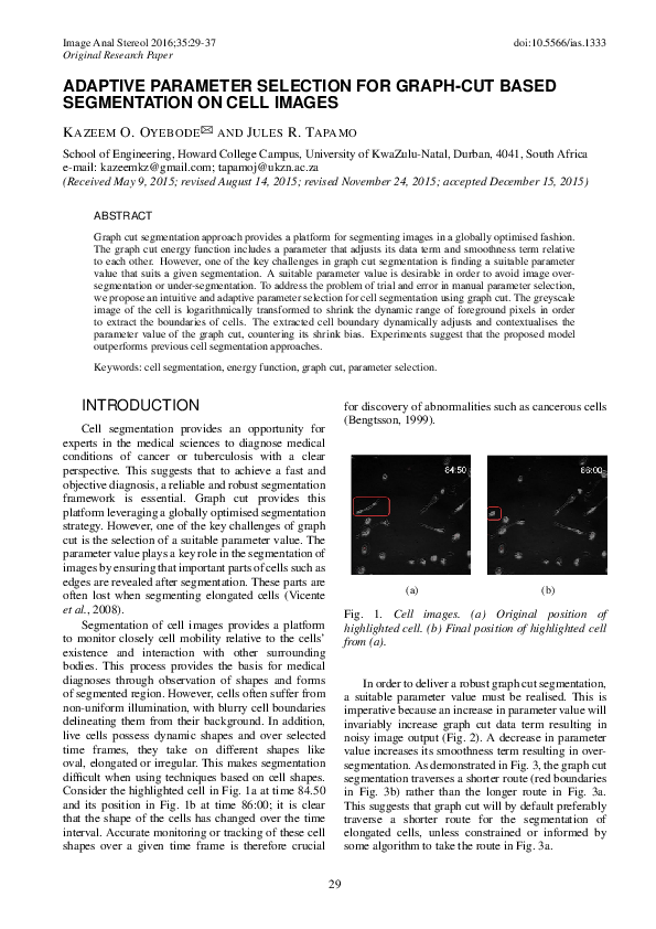 (PDF) Adaptive Parameter Selection for Graph Cut-Based Segmentation on ...