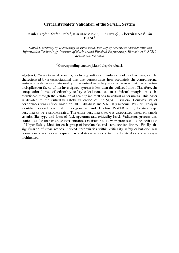 (PDF) Criticality safety validation of the SCALE system