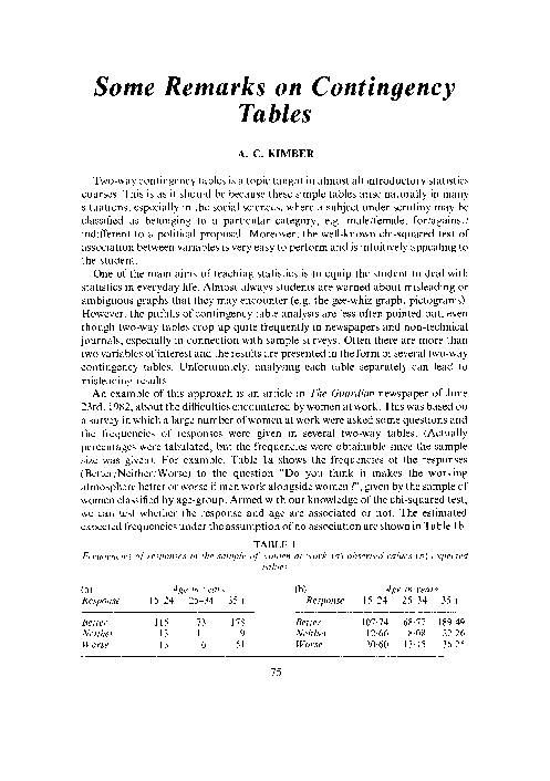 (PDF) Some Remarks on Contingency Tables