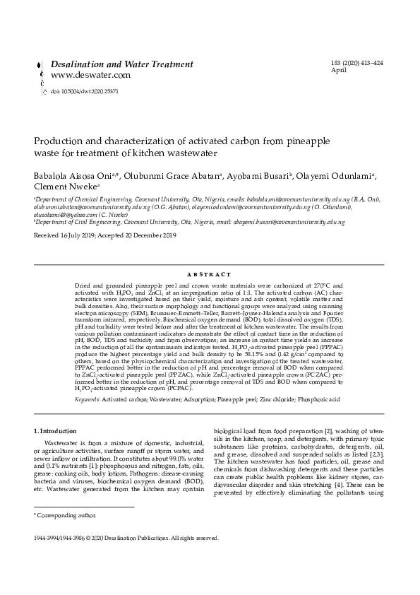 (PDF) Production and characterization of activated carbon from ...