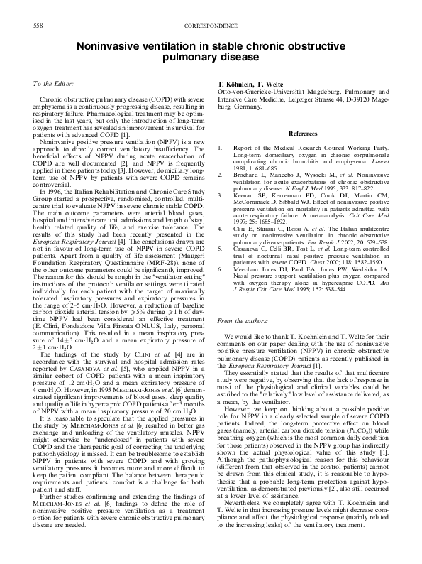 (PDF) Noninvasive ventilation in stable chronic obstructive pulmonary ...