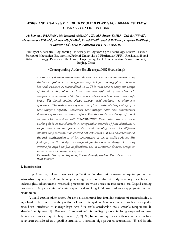 (PDF) Design and analysis of liquid cooling plates for different flow ...