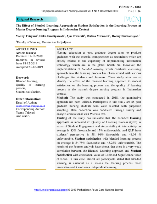 (PDF) The Effect of Blended Learning Approach on Student Satisfaction ...